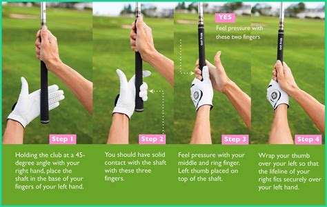 Stand in a comfortable position with your feet shoulder-width apart. Hold the club with your left hand (for right-handed golfers) near the top of the grip with your fingers wrapped around the club, and the heel of your hand resting on the top of the grip.